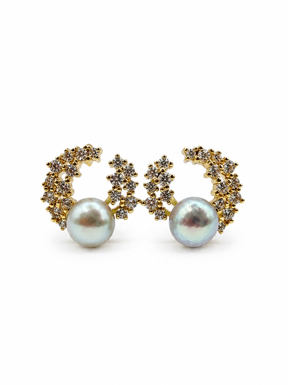 #E54 Starlit Moon Pearl Stud Earrings